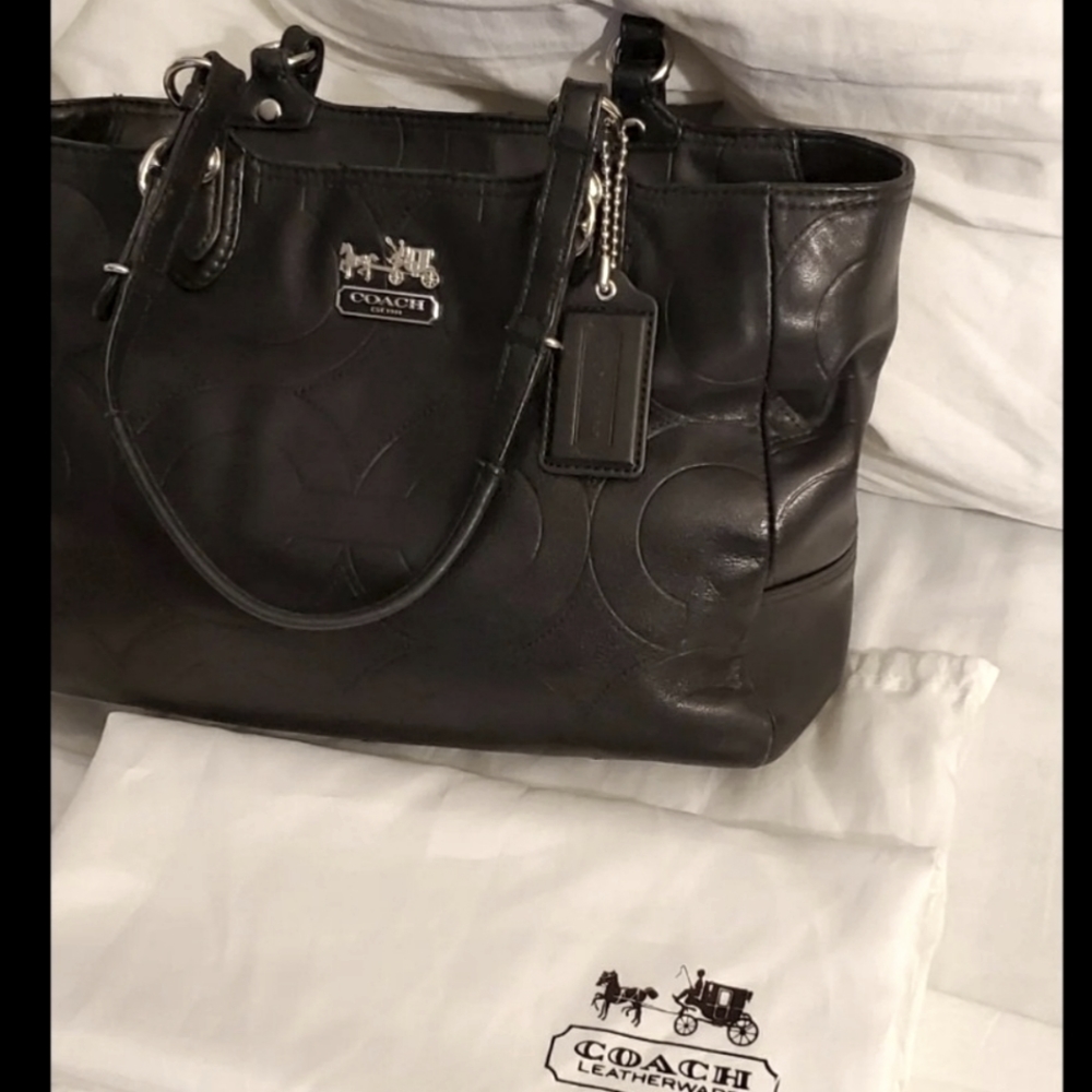 Coach black leather tote